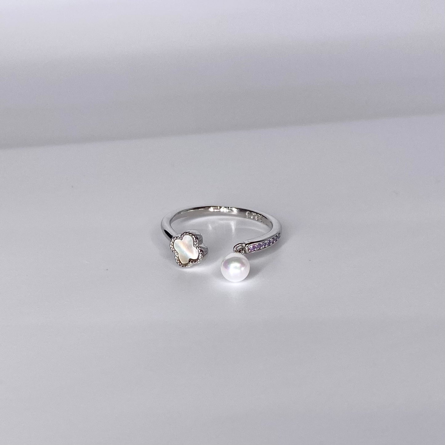 Inel perla si trifoi sidef